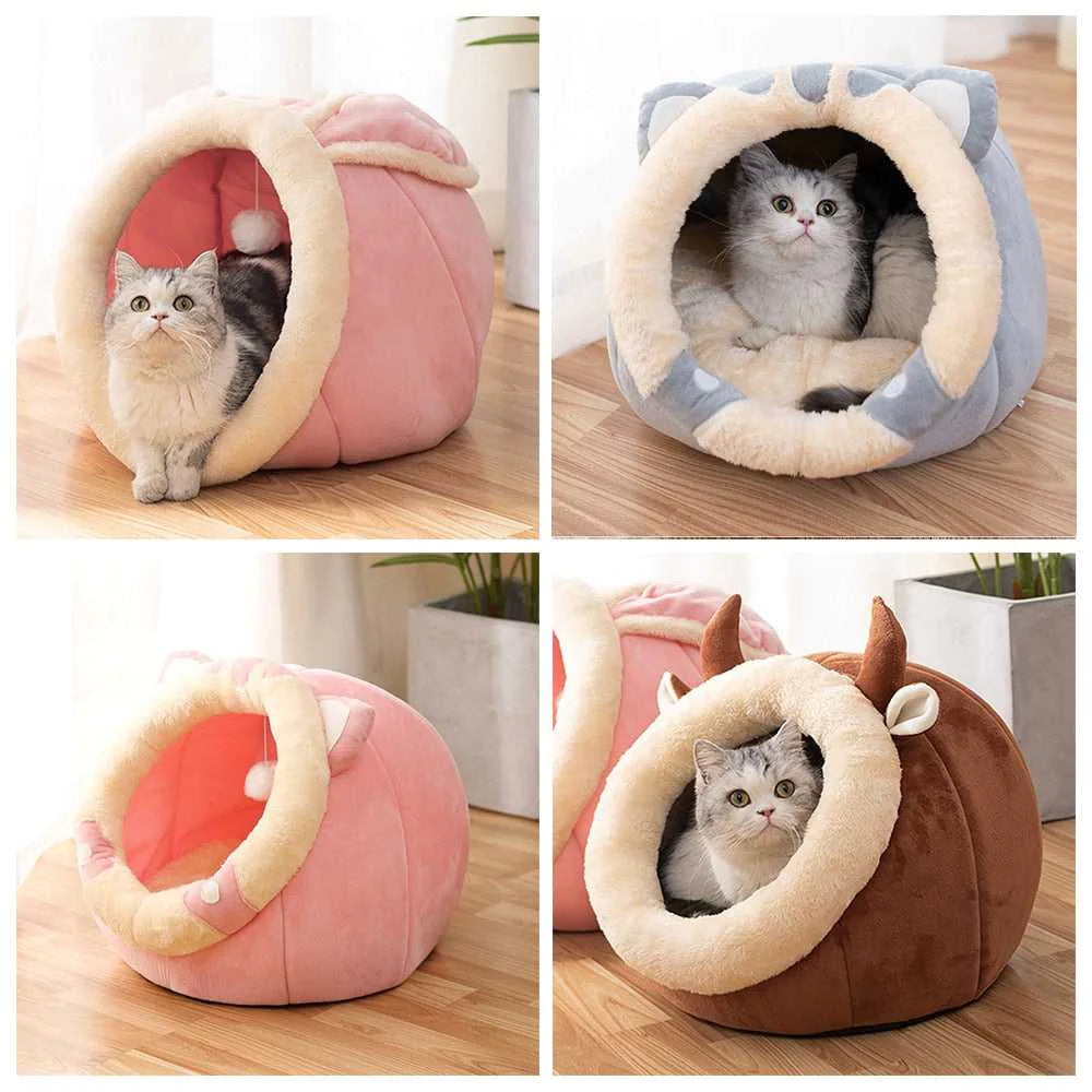 Cozy Cat Nest – Soft Plush Bed for Cats (Rabbit & Cow Design)