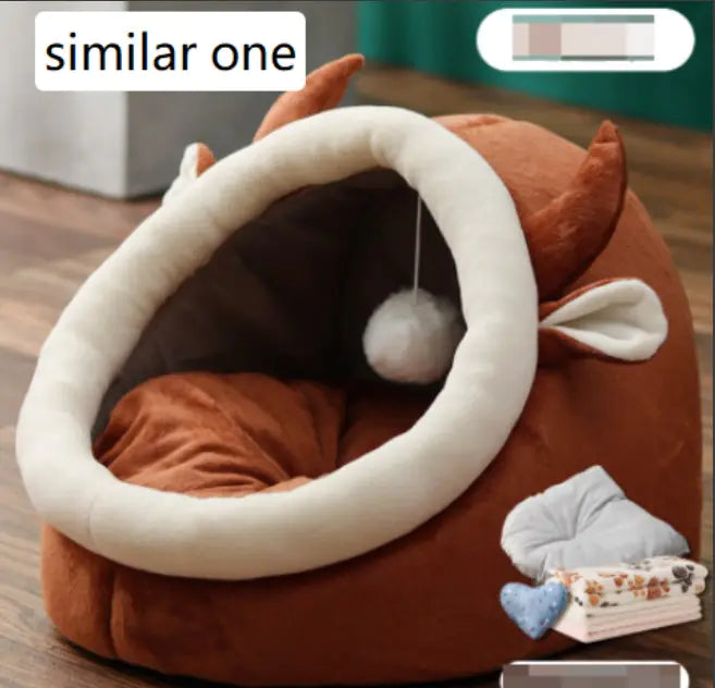 Cozy Cat Nest – Soft Plush Bed for Cats (Rabbit & Cow Design)