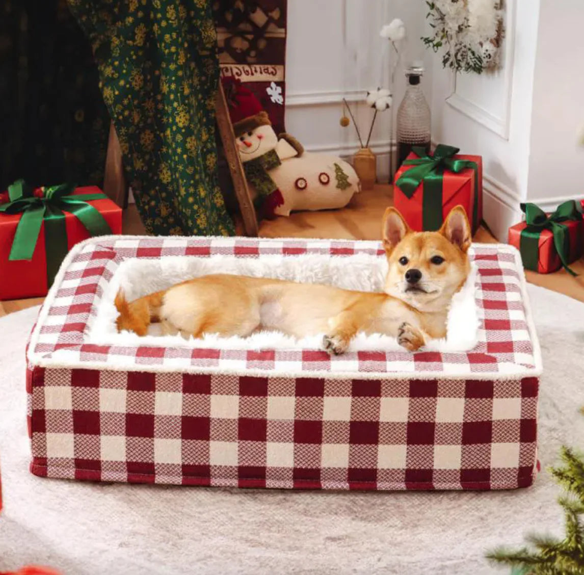 Classic Plaid Pet Bed – Removable & Washable Cozy Cushion for Dogs and Cats